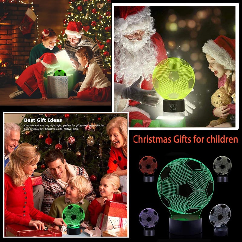 OceanWings Soccer Gifts 3D Night Light for Boys 8-12, Christmas Stocking Stuffers for Teens Girls Optical Illusion Lamp Nightlight with Remote Control 16 Color Touch Bedroom Valentines Day Decor - Image 3